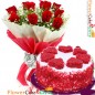 half kg eggless red velvet hearty cake n 10 roses bouquet